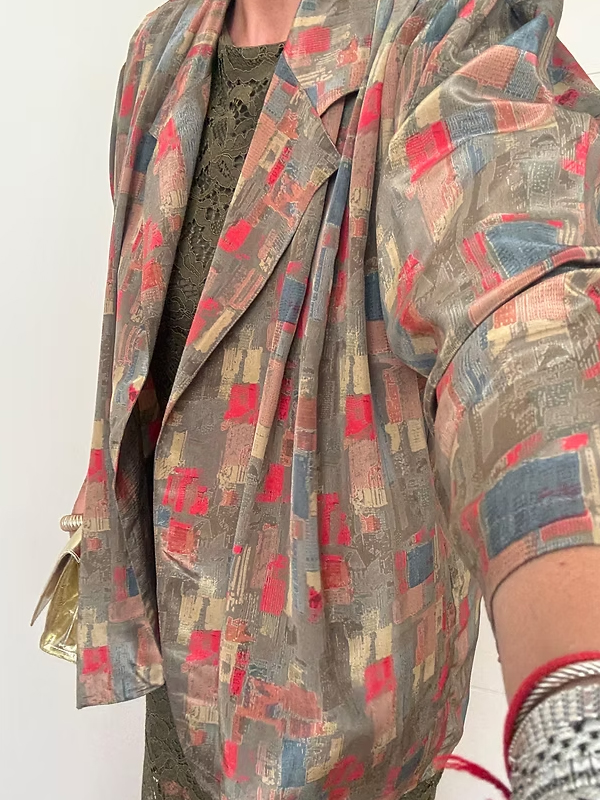 Vintage 80 Soyut Desen Gömlek/Ceket Saten-İpek