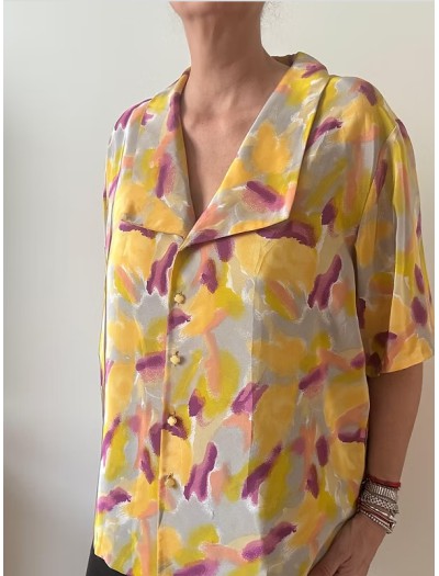Vintage 80 Soyut Desenli Saten-İpek Gömlek