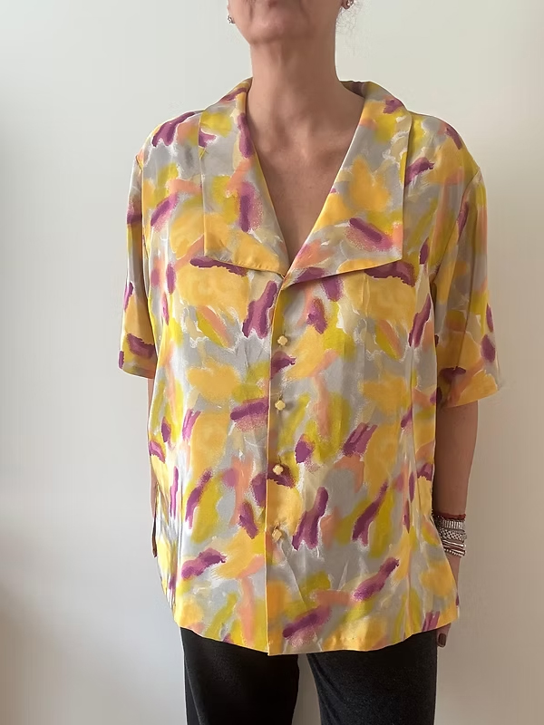 Vintage 80 Soyut Desenli Saten-İpek Gömlek