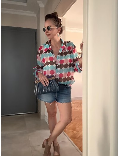 Vintage Puantiye Şifon Gömlek