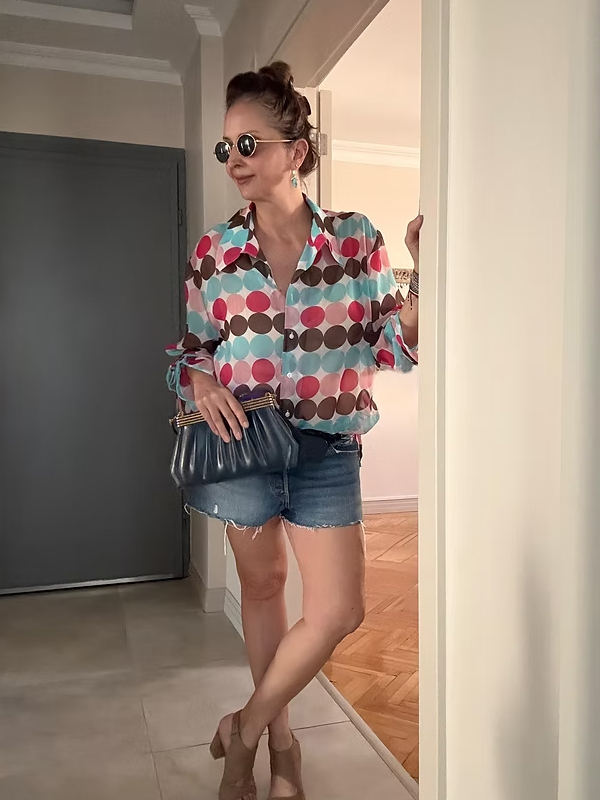 Vintage Puantiye Şifon Gömlek