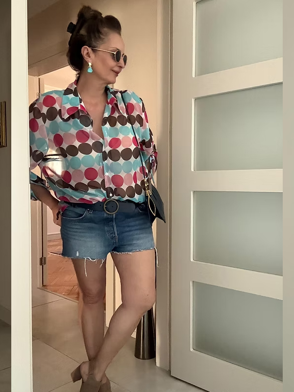 Vintage Puantiye Şifon Gömlek