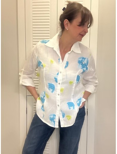 Vintage Keten Tül Üzeri İşlemeli Gömlek