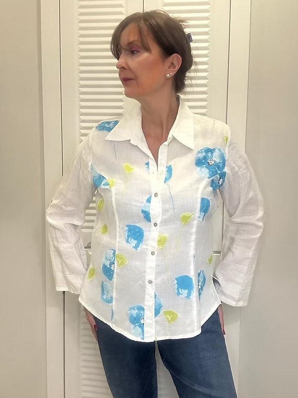 Vintage Keten Tül Üzeri İşlemeli Gömlek