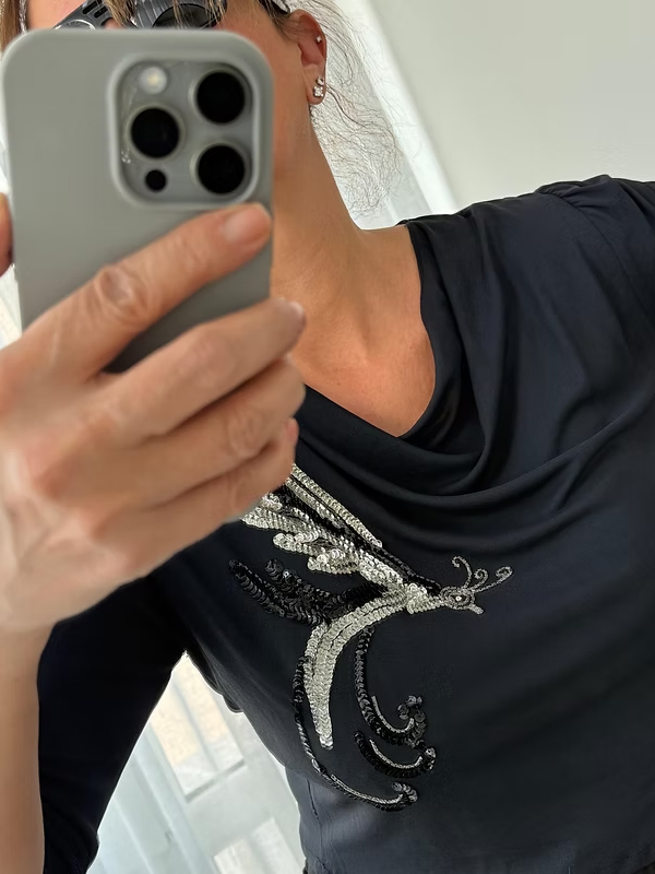 Vintage 80s -Bille Paris -Pul İşlemeli Bluz