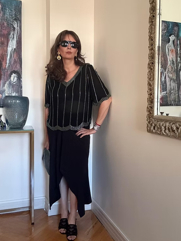 Vintage Boncuk işlemeli İpek Bluz