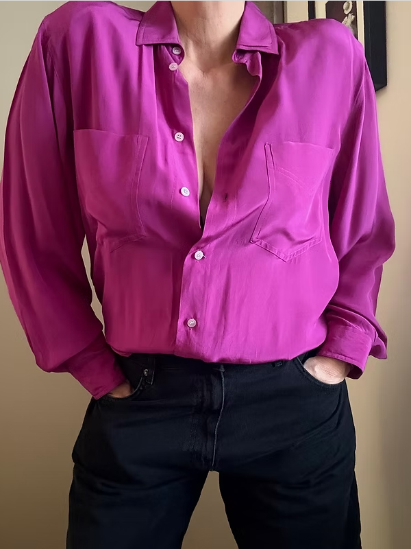 Vintage İpek Fuşya Gömlek