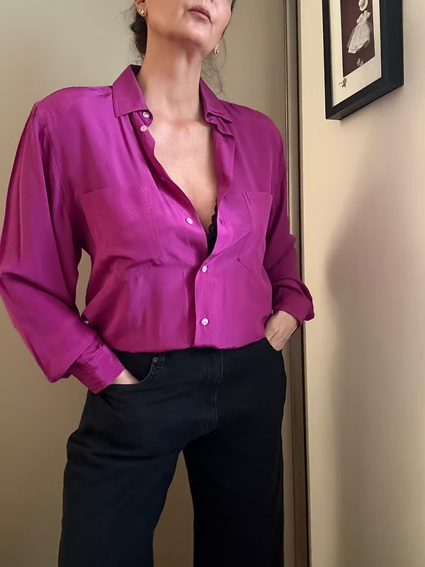Vintage İpek Fuşya Gömlek