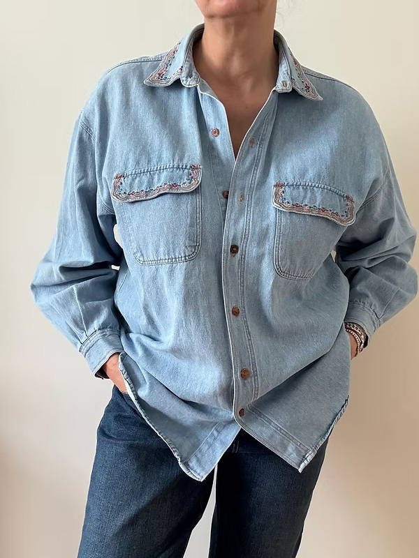 Vintage Nakışlı Jean Gömlek