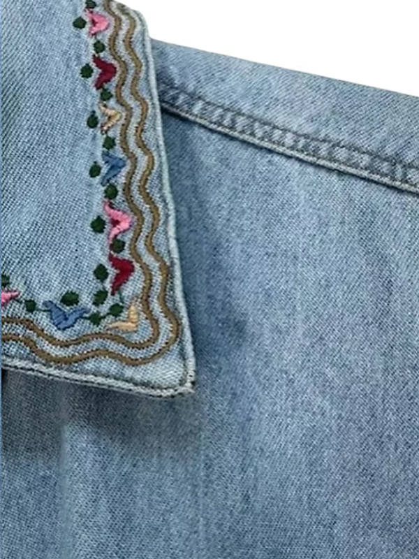 Vintage Nakışlı Jean Gömlek