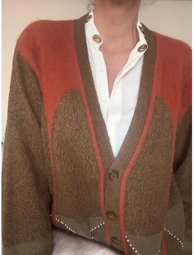 Vintage Made in Italy Süet Detaylı Angora Hırka