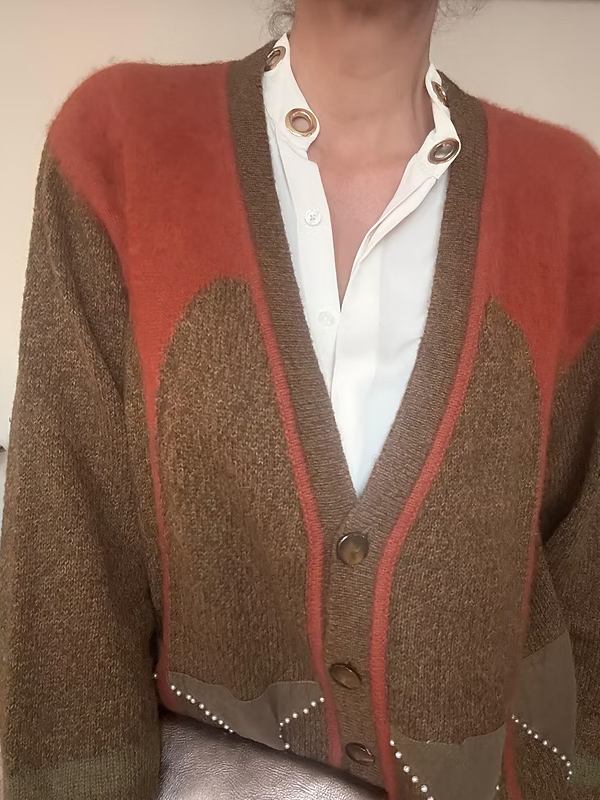 Vintage Made in Italy Süet Detaylı Angora Hırka