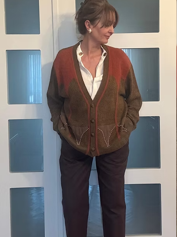 Vintage Made in Italy Süet Detaylı Angora Hırka