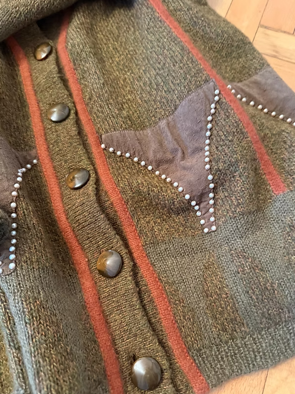 Vintage Made in Italy Süet Detaylı Angora Hırka