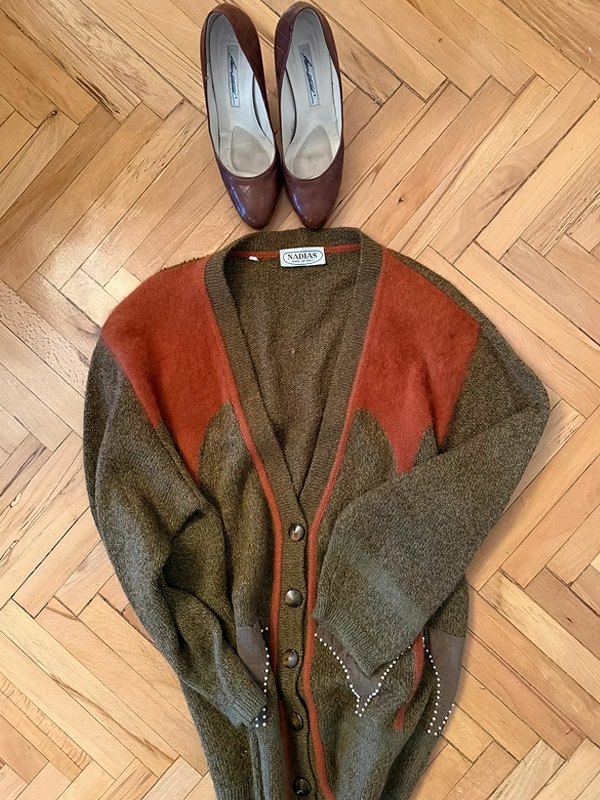 Vintage Made in Italy Süet Detaylı Angora Hırka