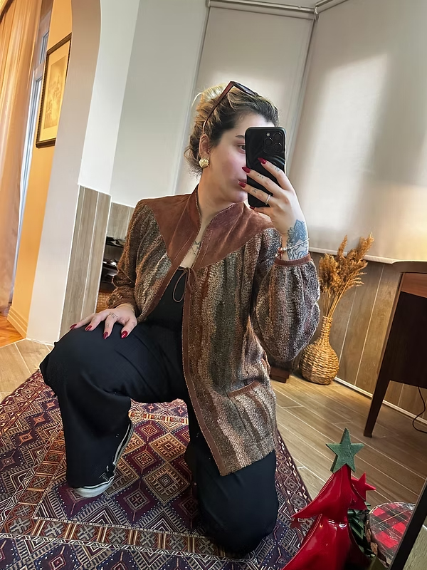 Vintage Fransız Süet & Triko Hırka