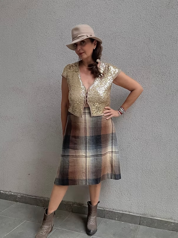 Vintage Gold Pullu Triko Yelek