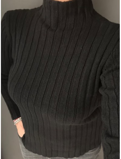 Fitilli Triko Kazak / Siyah