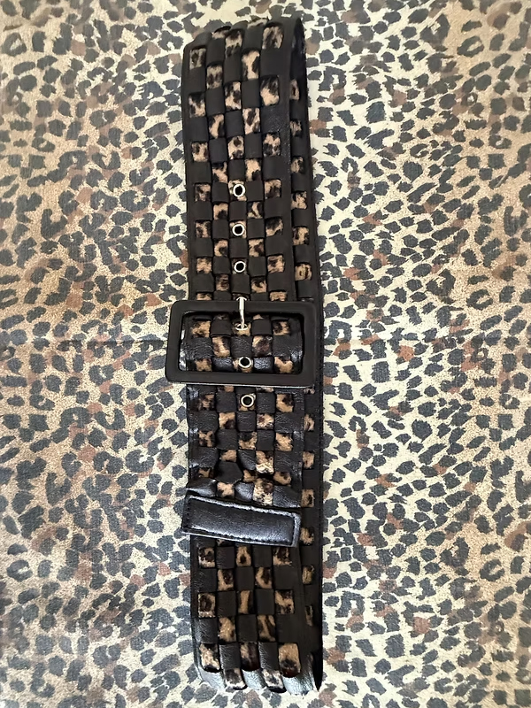 Vintage Leopar Detaylı Deri Kemer