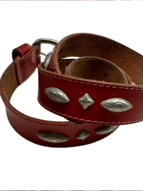 Vintage Metal Aksesuarlı Deri Kemer