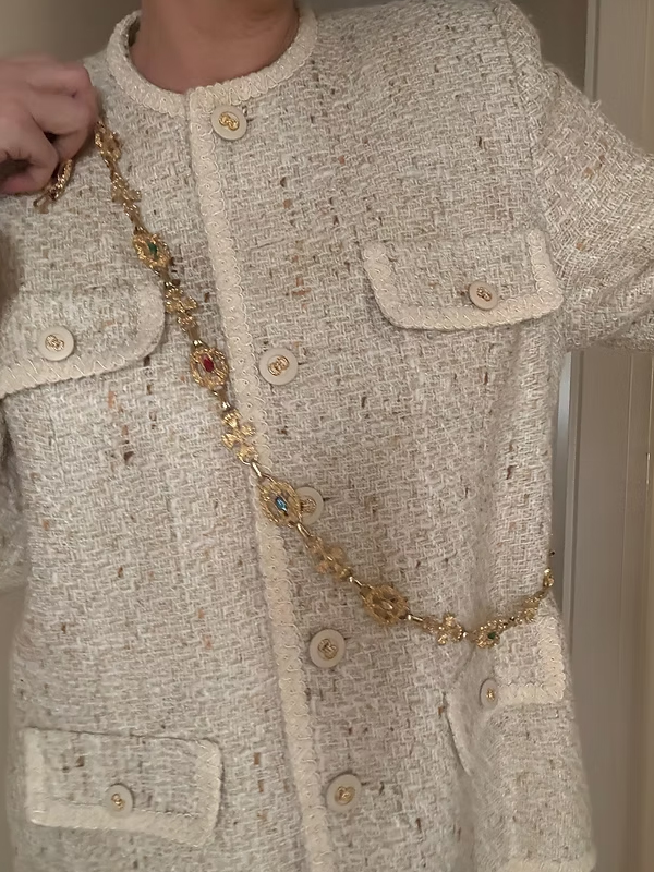 Vintage Gold & Doğal Taşlı Zincir Kemer