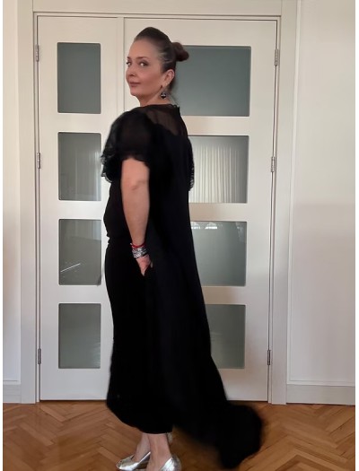 Vintage Uzun Siyah Kimono/ Sabahlık