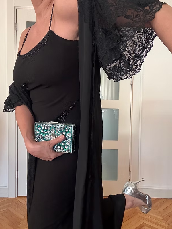 Vintage Uzun Siyah Kimono/ Sabahlık