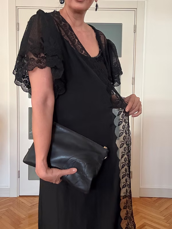 Vintage Uzun Siyah Kimono/ Sabahlık