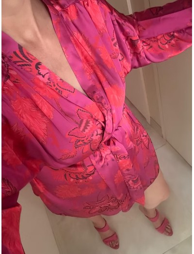 Be Retrokare Saten Fuşya Kimono