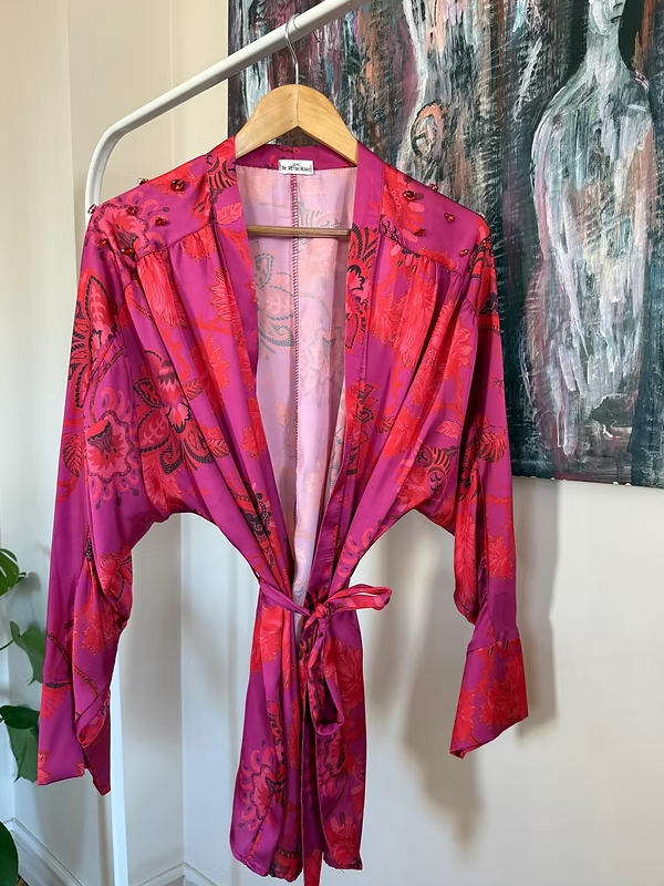 Be Retrokare Saten Fuşya Kimono