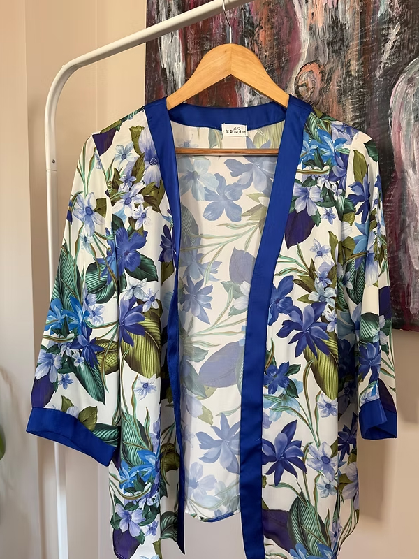 BE RETROKARE Hand Made Saten Tropikal Desen Kimono