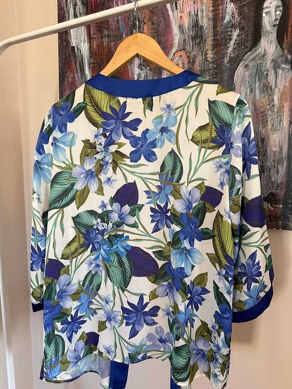 BE RETROKARE Hand Made Saten Tropikal Desen Kimono