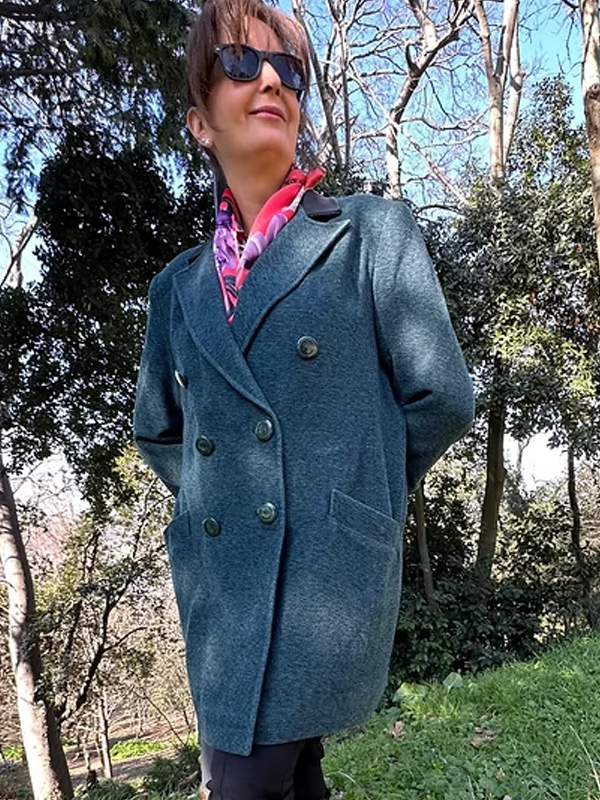 Deri yakalı Vintage Yün Kaban