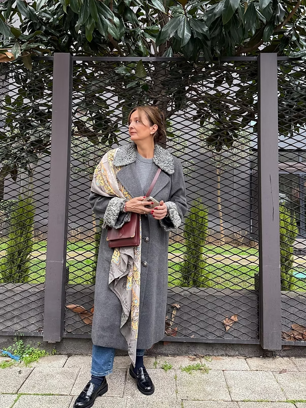 1980s Özel Dikim Yün-Kaşmir Gri Vintage Manto