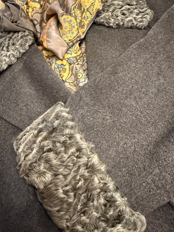 1980s Özel Dikim Yün-Kaşmir Gri Vintage Manto