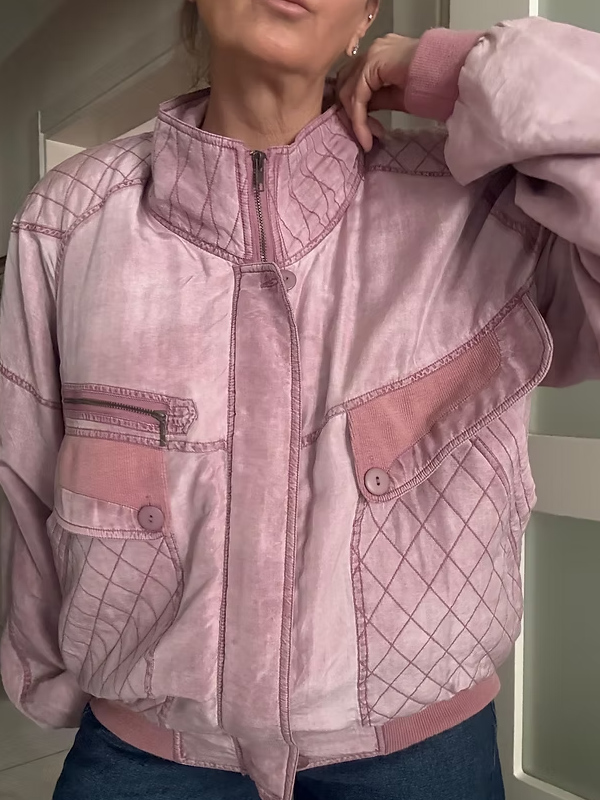 Vintage Kapitoneli İpek Bomber Mont