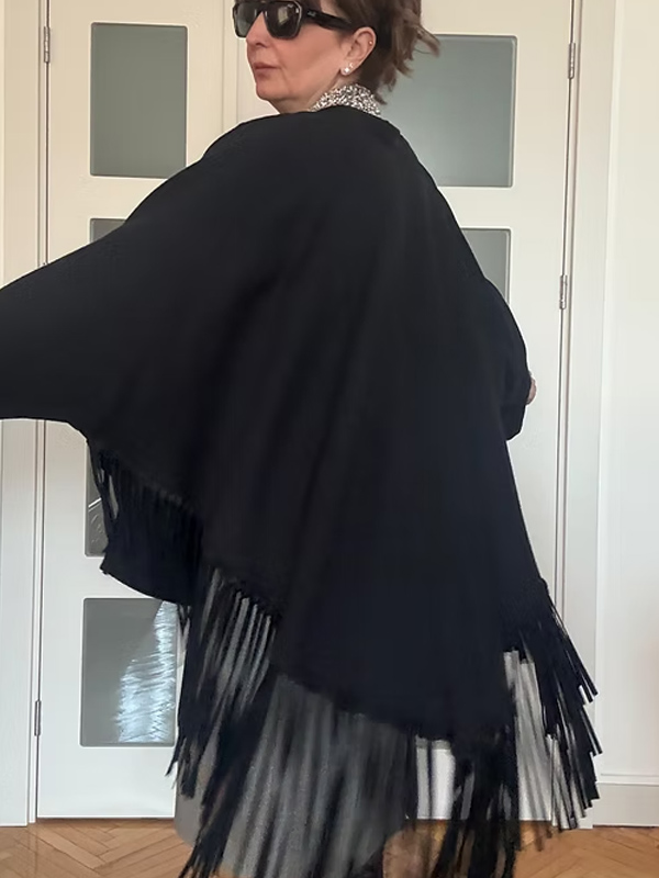 Vakko Vintage Süet Püsküllü Pelerin