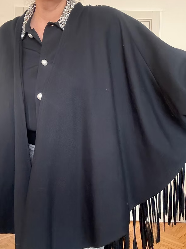 Vakko Vintage Süet Püsküllü Pelerin