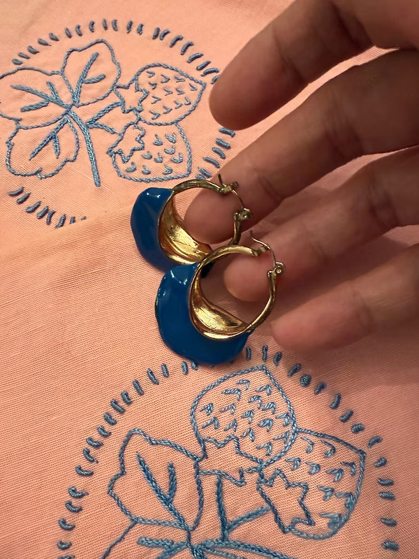 Vintage Mavi & Gold Küpe