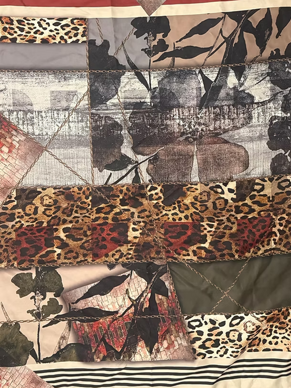 Vintage Leopar ve Soyut desenli Eşarp