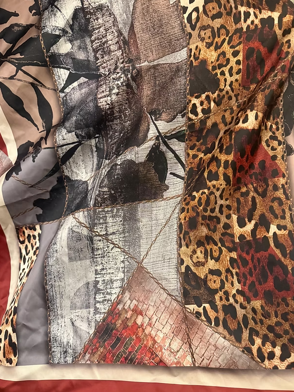 Vintage Leopar ve Soyut desenli Eşarp