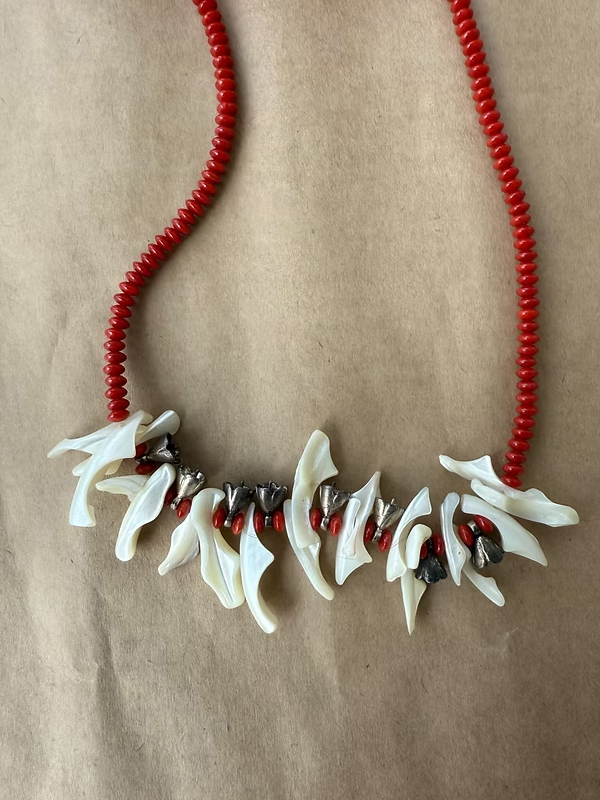 Vintage Sedef / Boncuk / Gümüş çiçekli Kolye