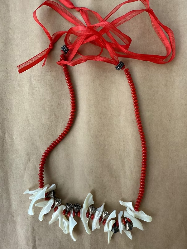 Vintage Sedef / Boncuk / Gümüş çiçekli Kolye