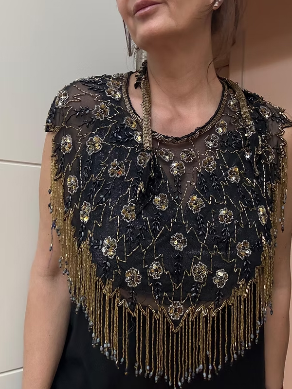 Vintage Tül üzeri Pul/Payet/ Boncuk işlemeli Bolero