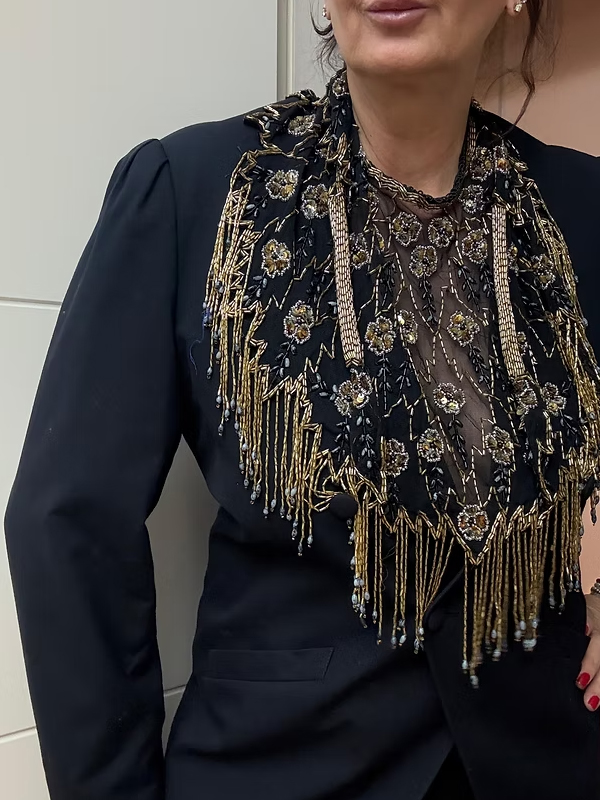 Vintage Tül üzeri Pul/Payet/ Boncuk işlemeli Bolero