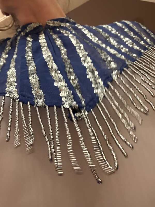 Vintage Tül Üzeri Boncuk ve Pul İşlemeli Bolero