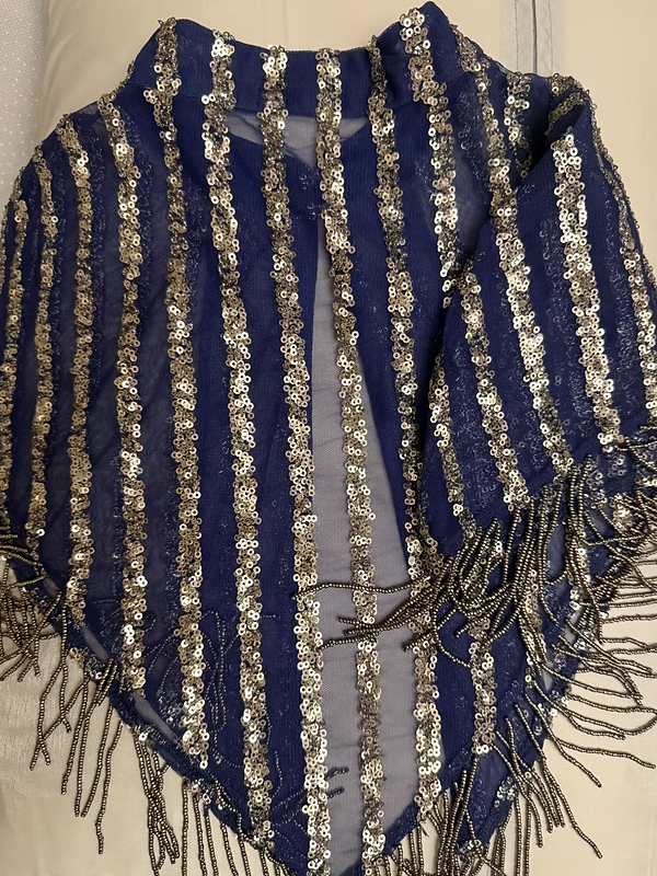 Vintage Tül Üzeri Boncuk ve Pul İşlemeli Bolero