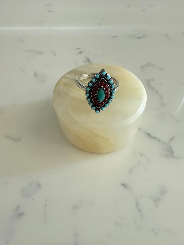 Vintage Firuze & Mercan Taşlı Yüzük