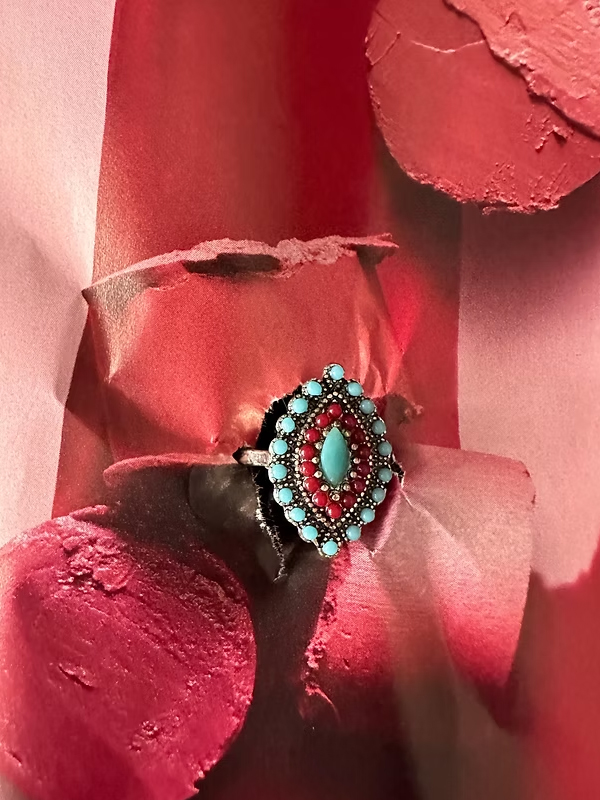 Vintage Firuze & Mercan Taşlı Yüzük