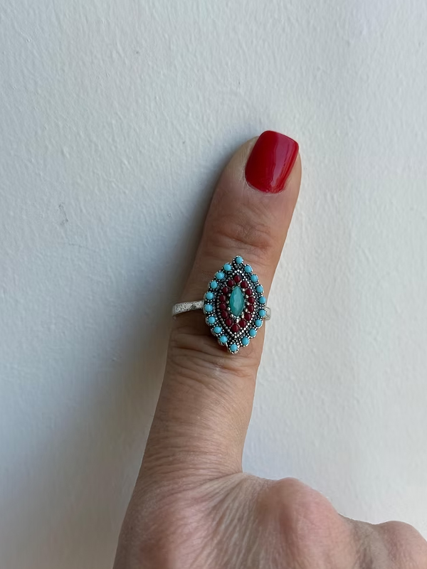 Vintage Firuze & Mercan Taşlı Yüzük